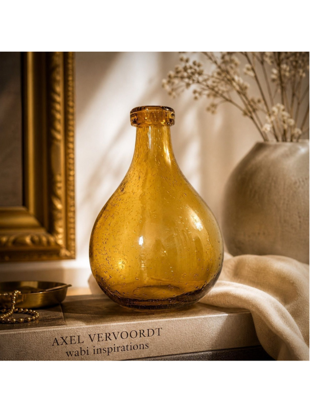 Amber Bubble Glass Vase Bottle | Hand Blown Look Apothecary Style | Vintage Styl
